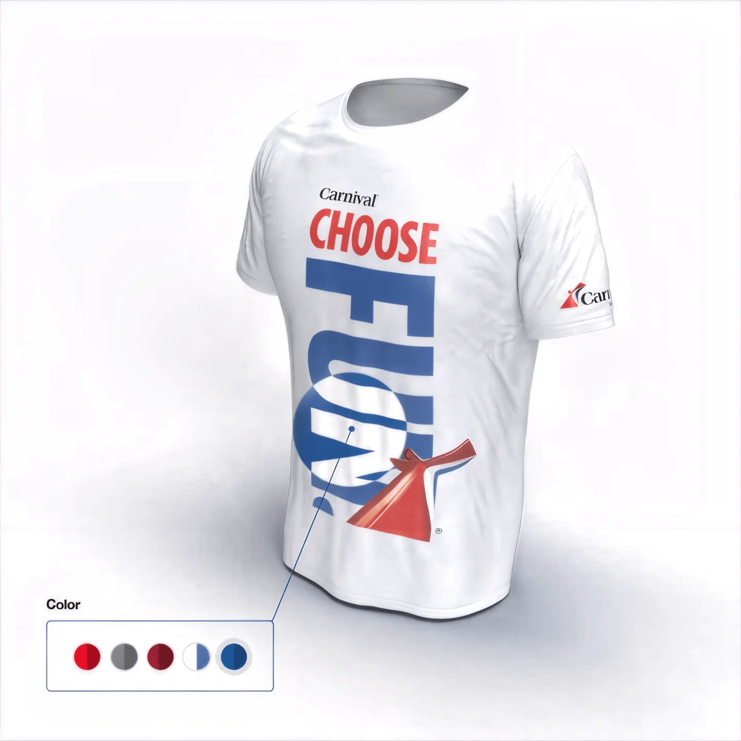 Carnival “Choose fun” T-shirt in the 3D customization tool