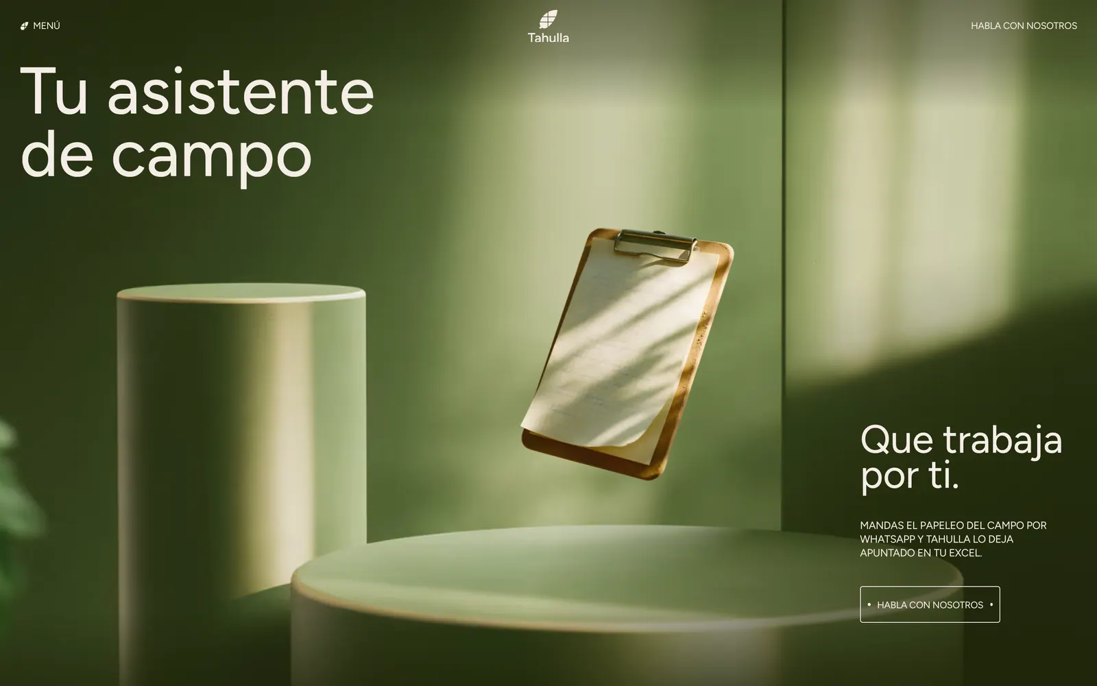 The Tahulla landing page: “Tu asistente de campo” (“Your farm assistant”)
